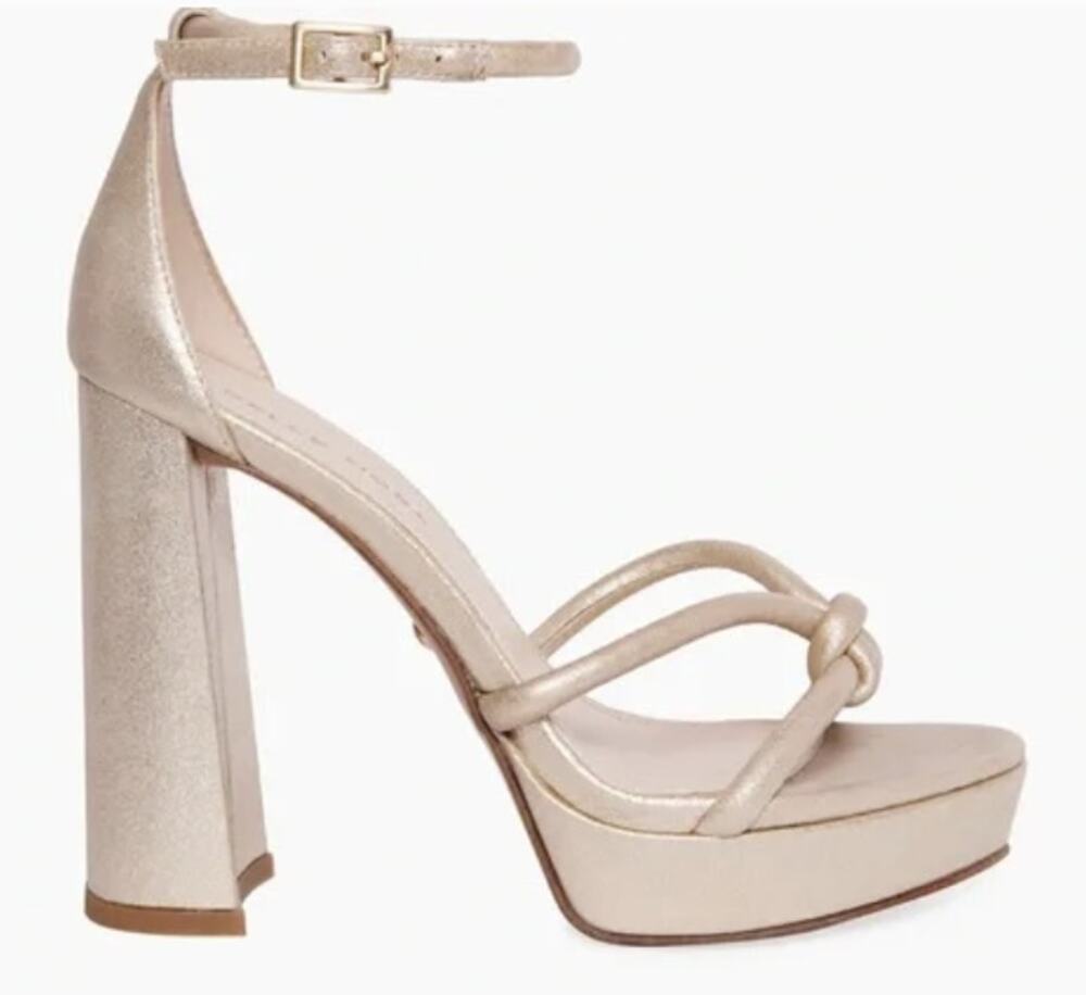 Pelle Moda Gilian Metallic Platinum Gold Platform Block Heel Sandals Heels 10M